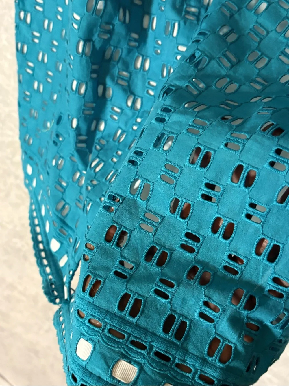 High-Waist Teal Eyelet 100%Cotton Pencil‎ Skirt